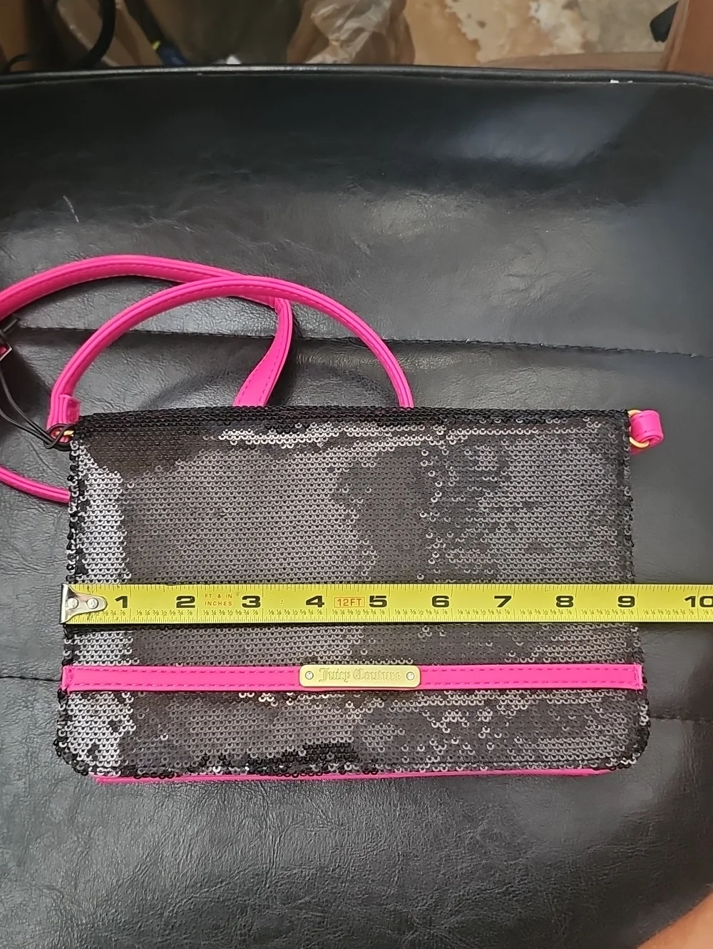 Juicy Couture Black Sequin Crossbody with Hot Pink Trim and Strap